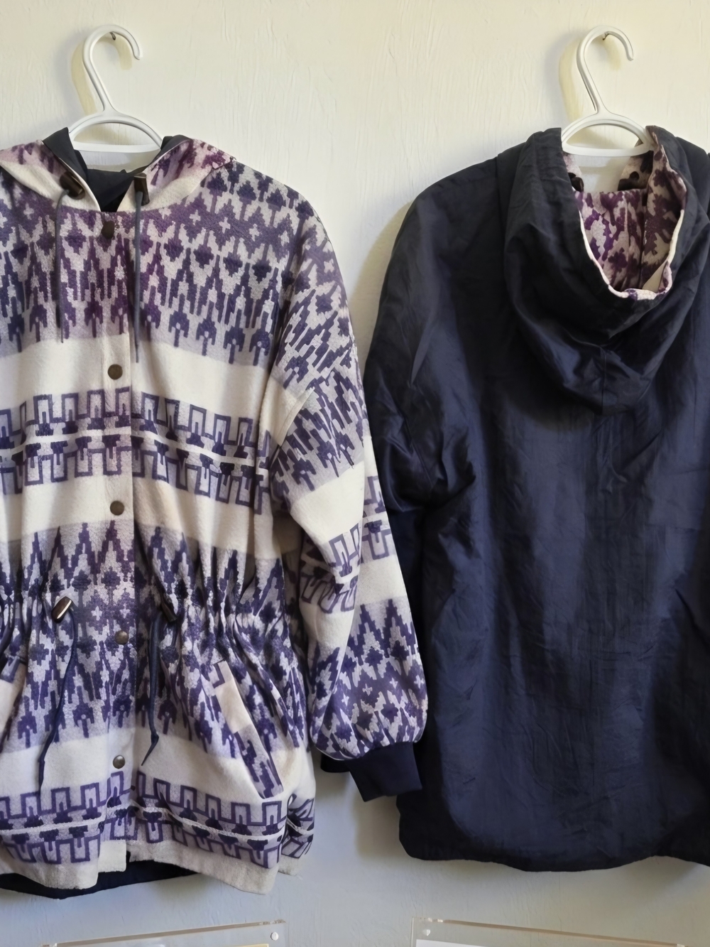 Vtg 90s Reversible Aztec Pattern Fleece Parka Coat Gorpcore Indie